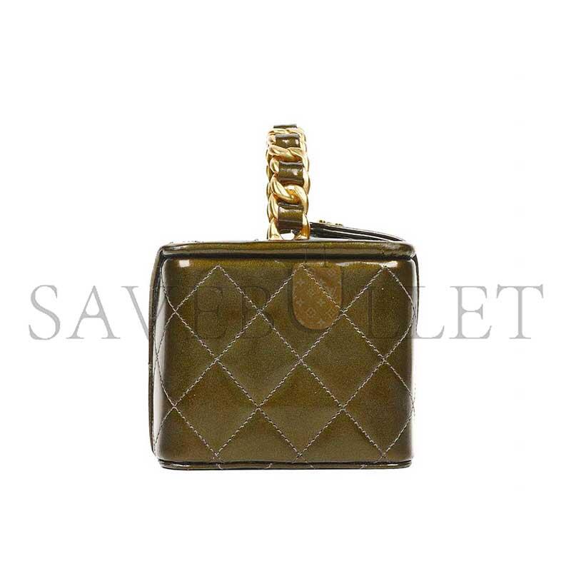 Ch**el mini cc vanity case olive green iridescent quilted patent leather a2227 (11*9.5*8.5cm)